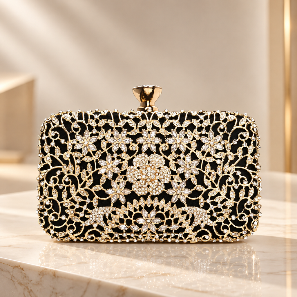 Isabella Floral Crystal Evening Clutch Bag