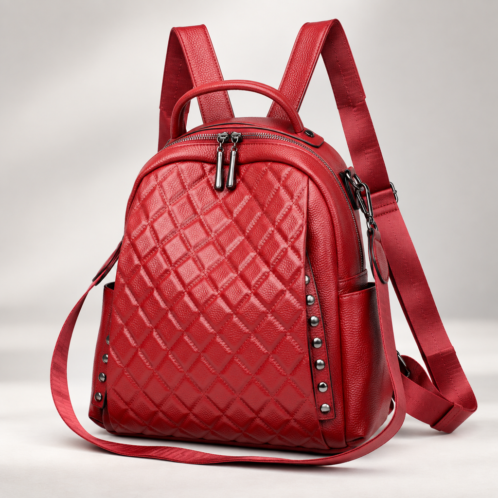 Evelina Quilted Convertible Backpack with Stud Details