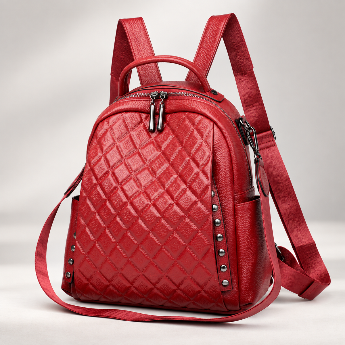 Evelina Quilted Convertible Backpack with Stud Details