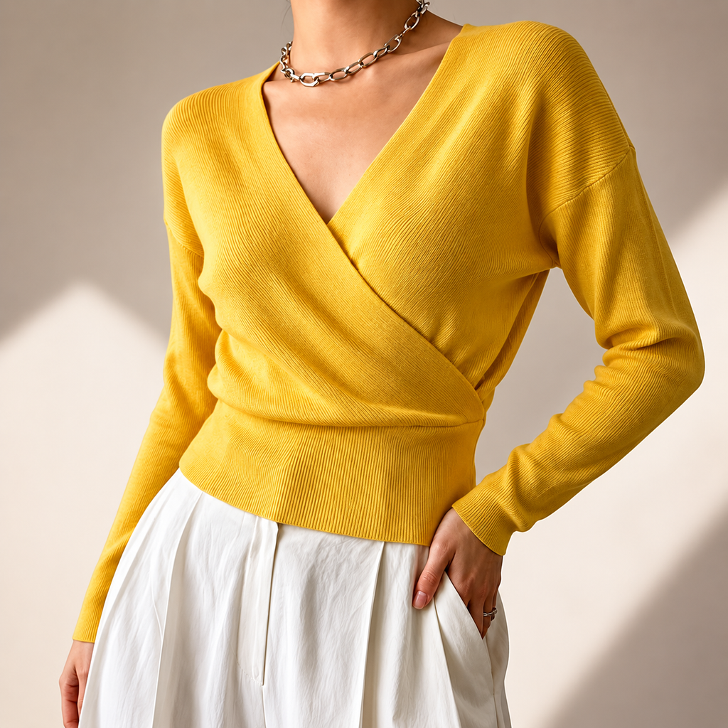 Harper Women’s Ribbed Wrap-Front V-Neck Sweater