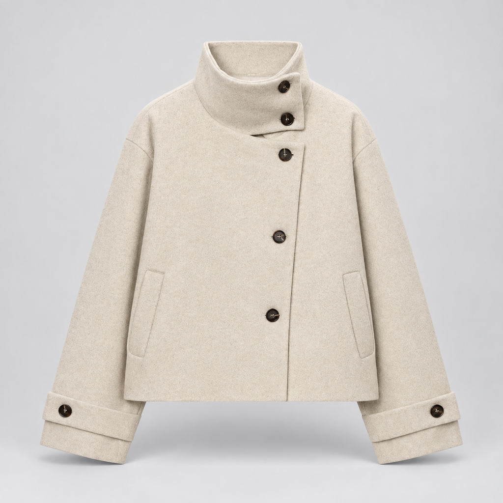 Isla Women’s Cropped Jacket with Asymmetrical Stand Collar