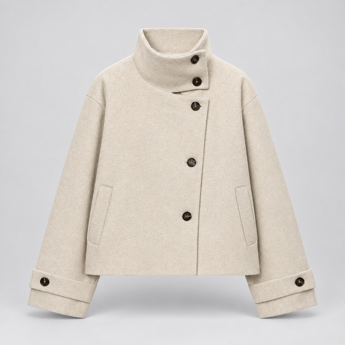 Isla Women’s Cropped Jacket with Asymmetrical Stand Collar
