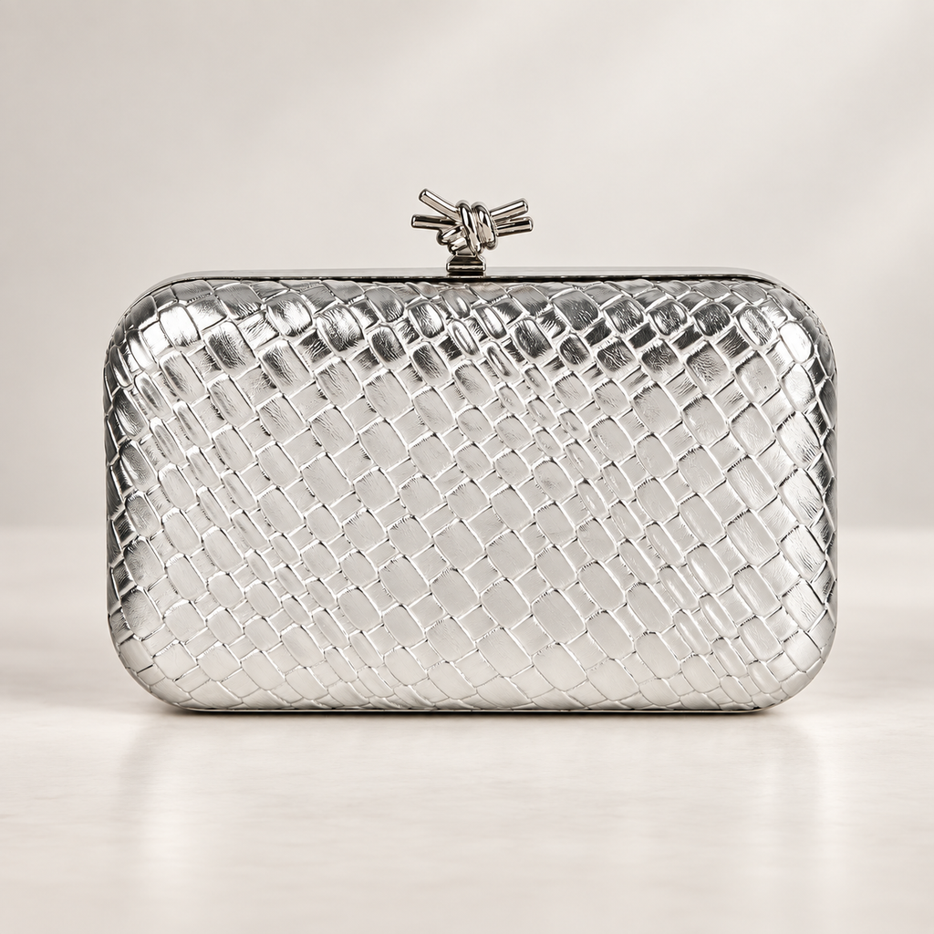 Lucia Woven Evening Clutch with Knot Clasp