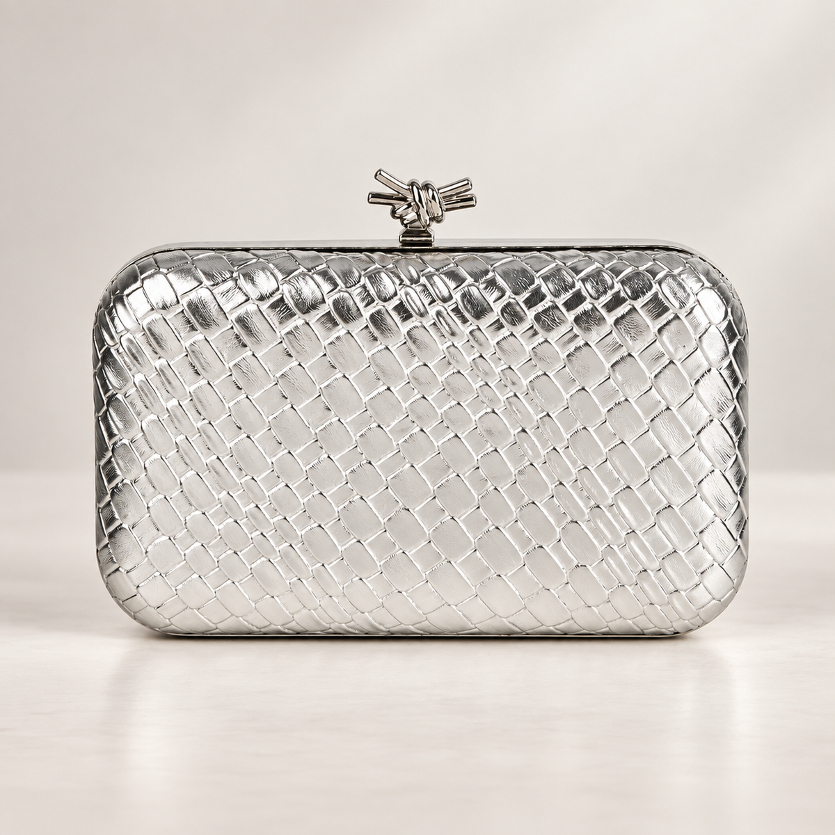 Lucia Woven Evening Clutch with Knot Clasp