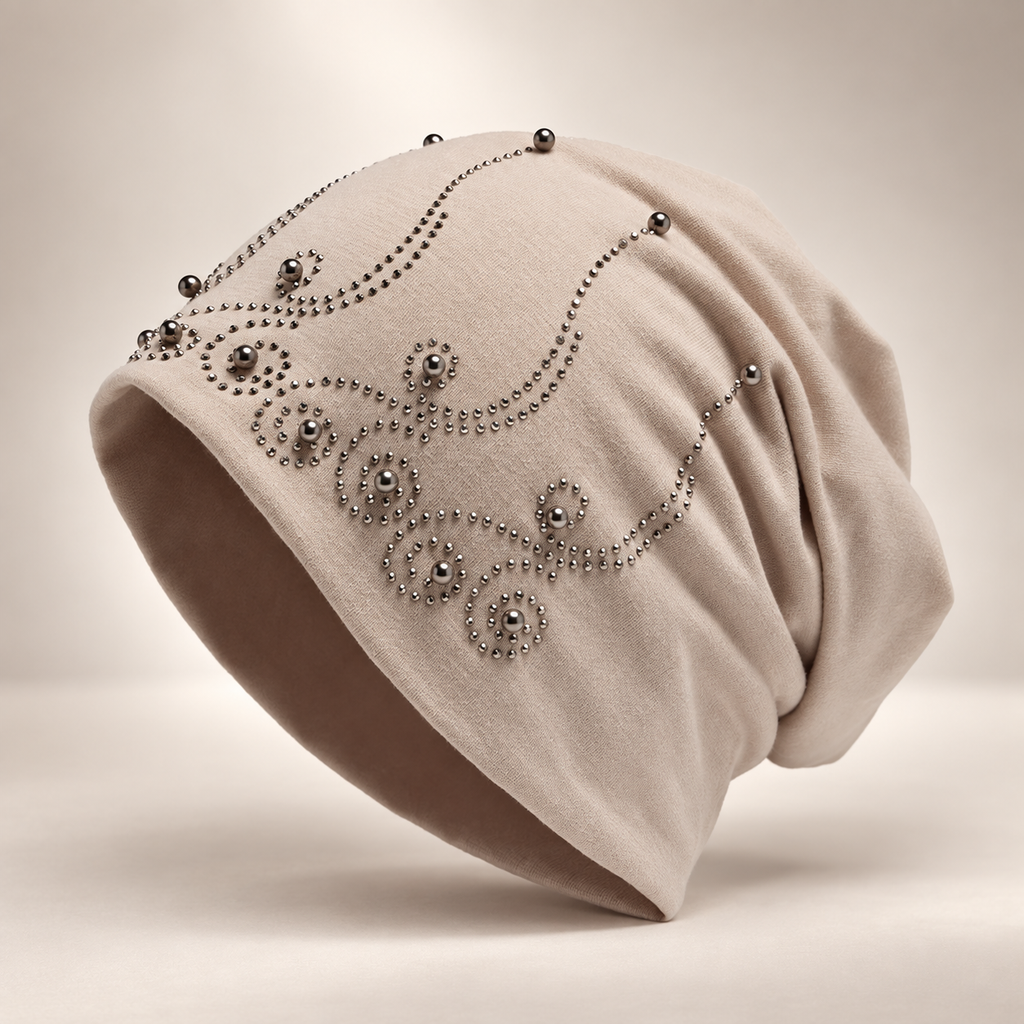 Vivienne Women’s Embellished Slouch Beanie – Studded Floral Winter Hat