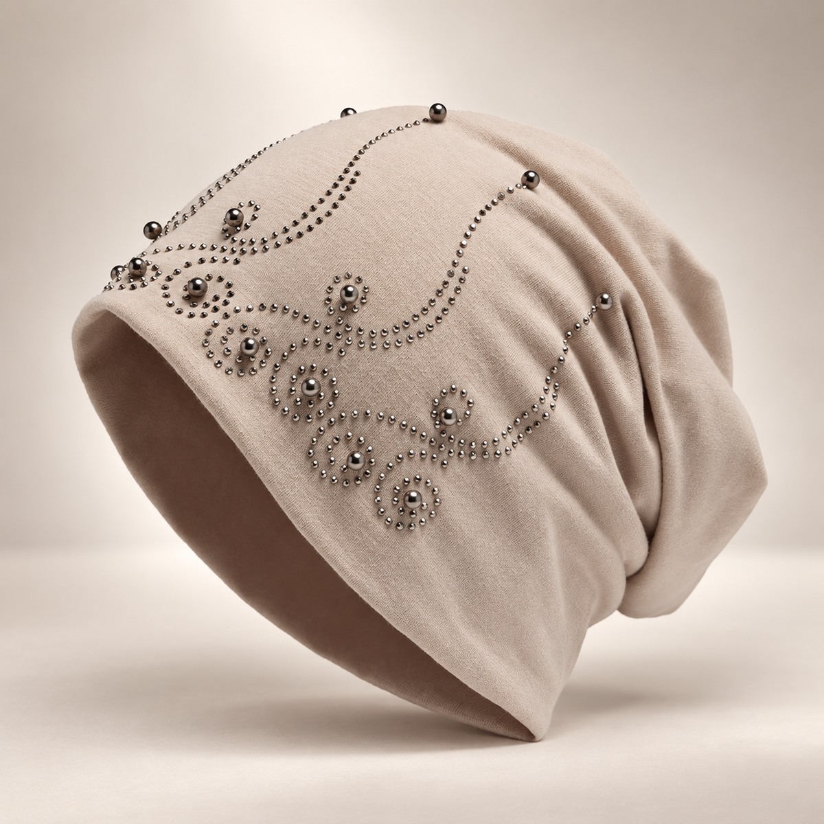 Vivienne Women’s Embellished Slouch Beanie – Studded Floral Winter Hat