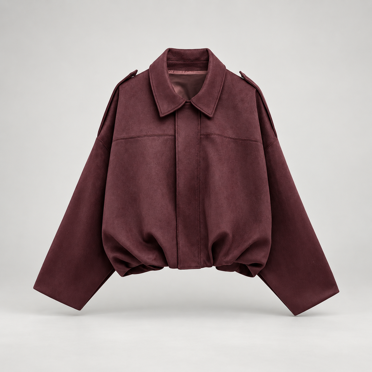 Alessia Women’s Oversized Cropped Suede-Look Jacket with Shoulder Tabs