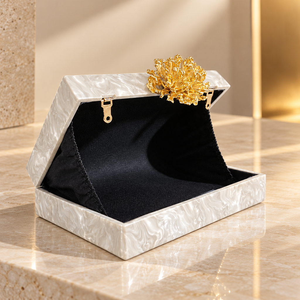 Bianca Marbled Box Clutch with Gold Coral Clasp