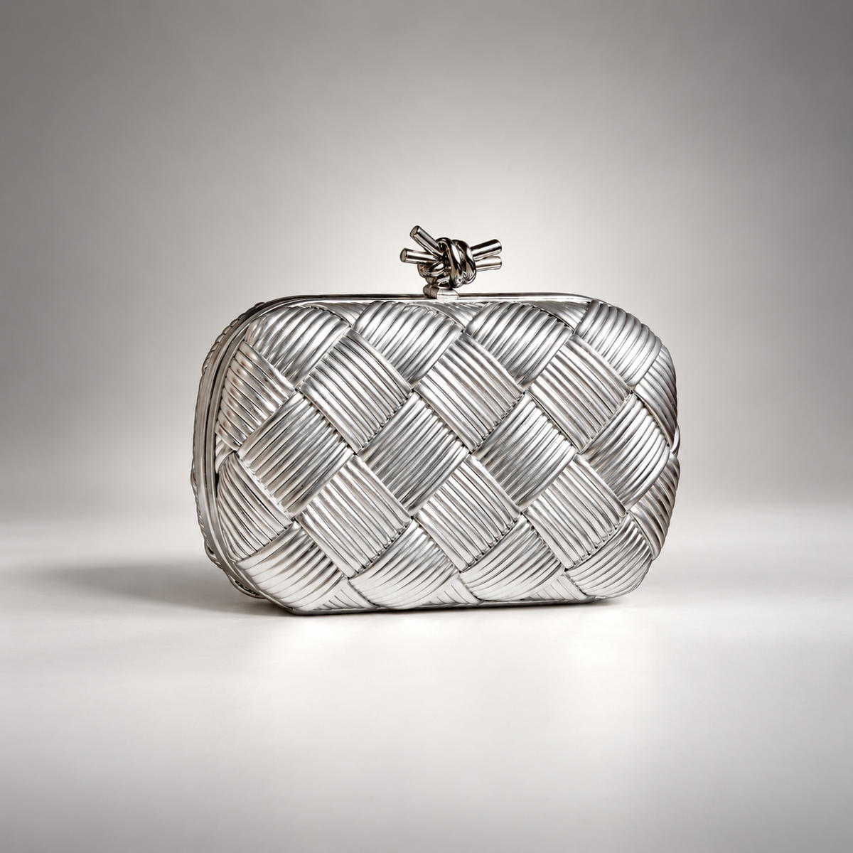 Camille Woven Metallic Evening Clutch Bag with Knot Clasp