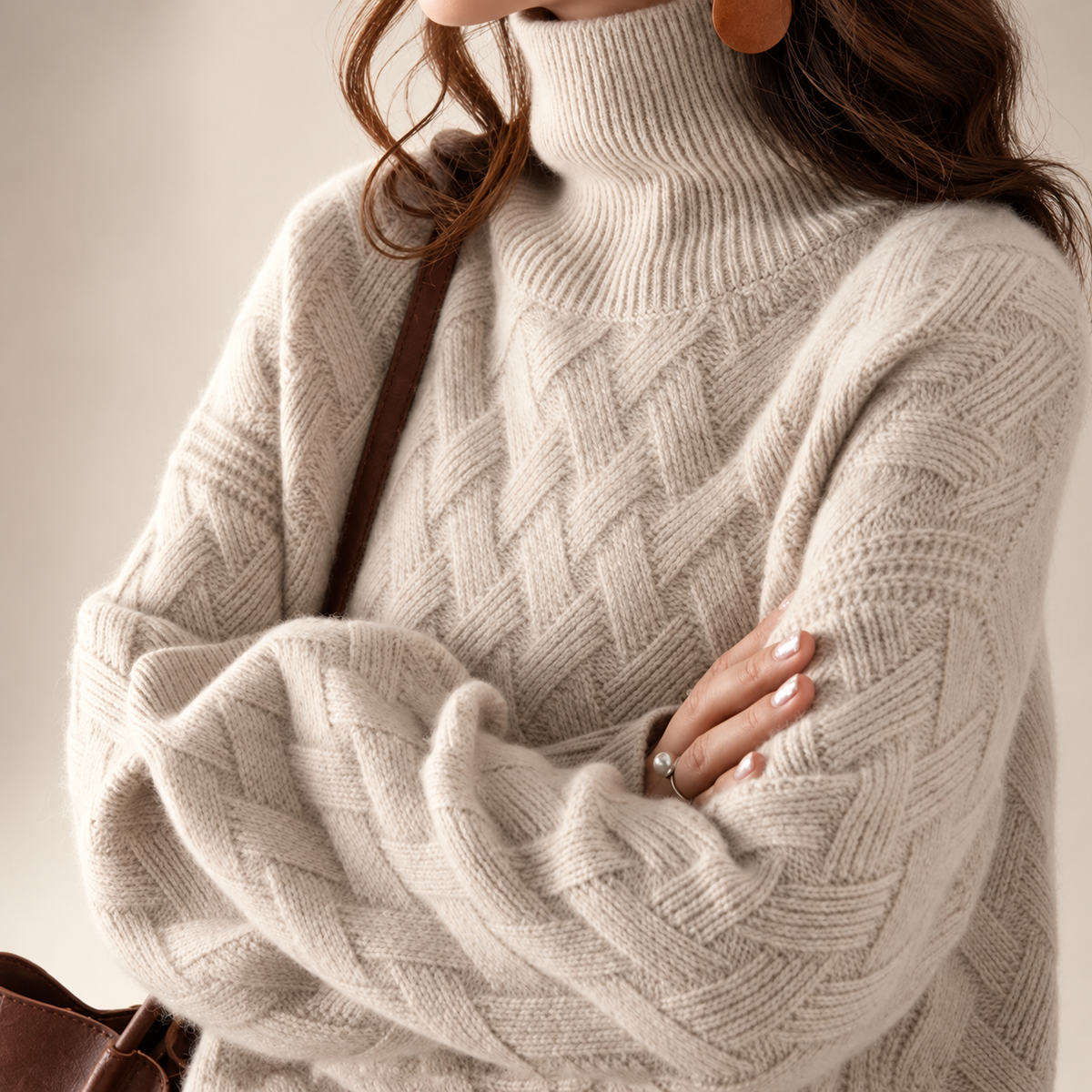 Alessia Women’s Basketweave Knit Turtleneck Sweater