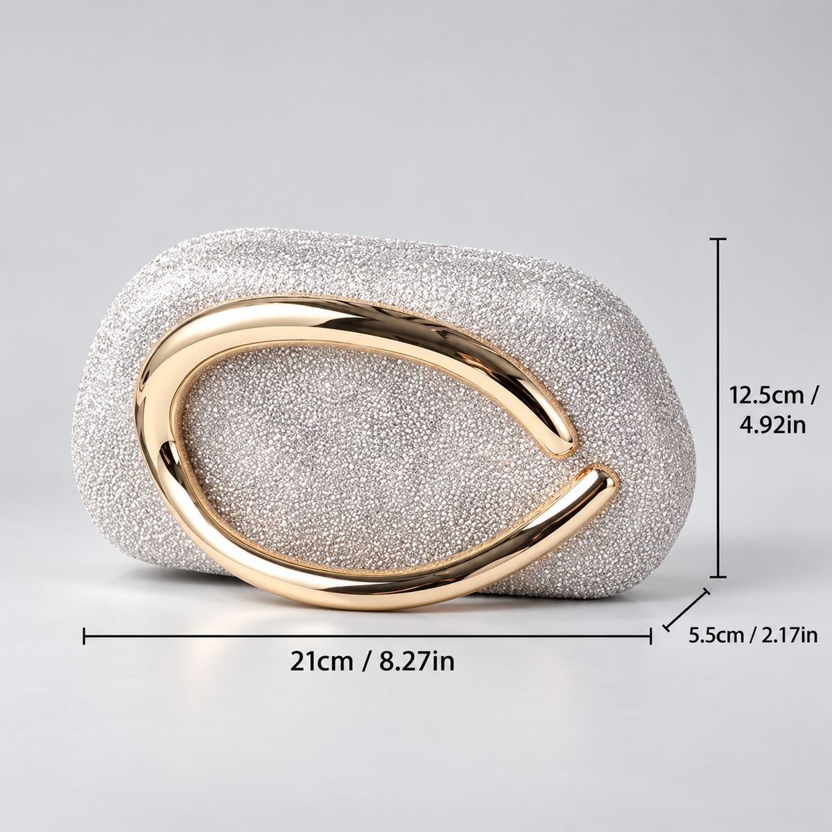Alessia Sculptural Gold Handle Textured Clutch Bag with Chain Strap