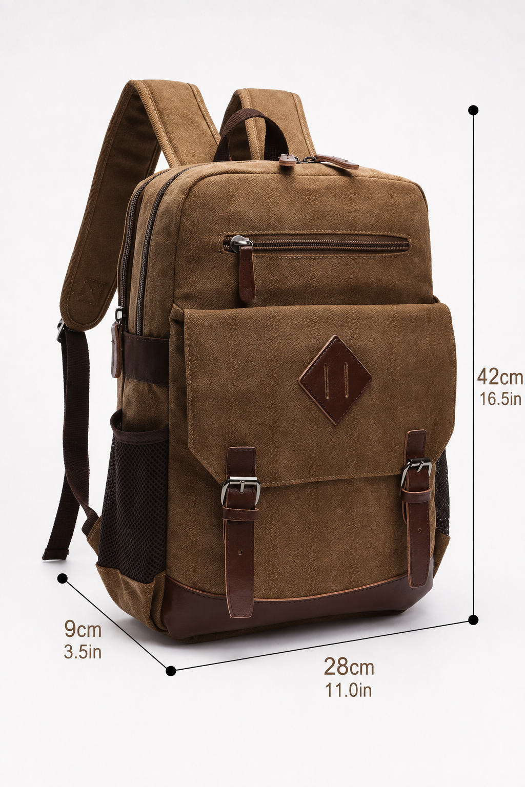 Bennett Canvas Backpack – Flap Front Travel Rucksack with Zip Pocket