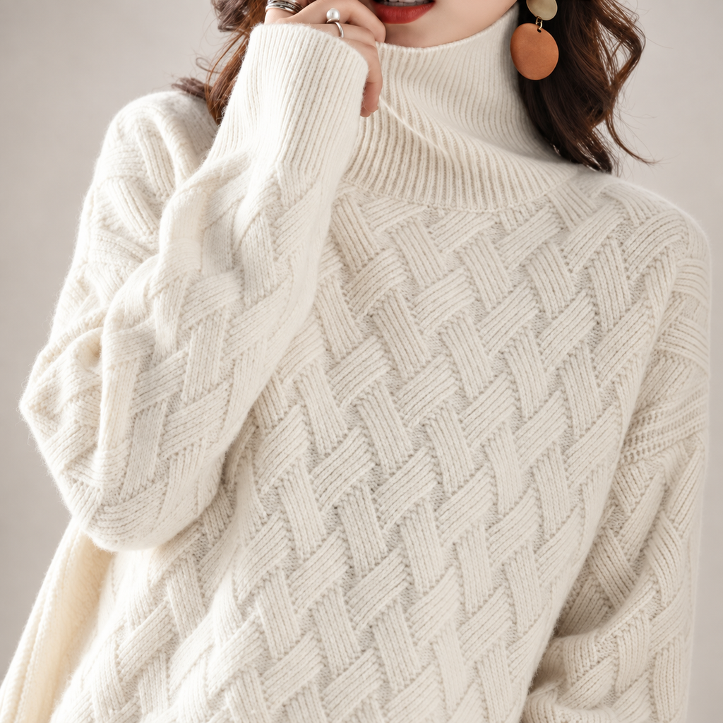 Alessia Women’s Basketweave Knit Turtleneck Sweater