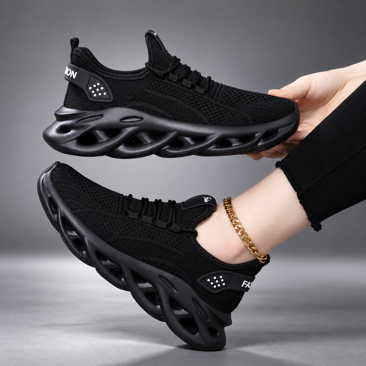 Bianca Women’s Knit Platform Sneakers – Lace-Up Hollow Sole Walking Shoes