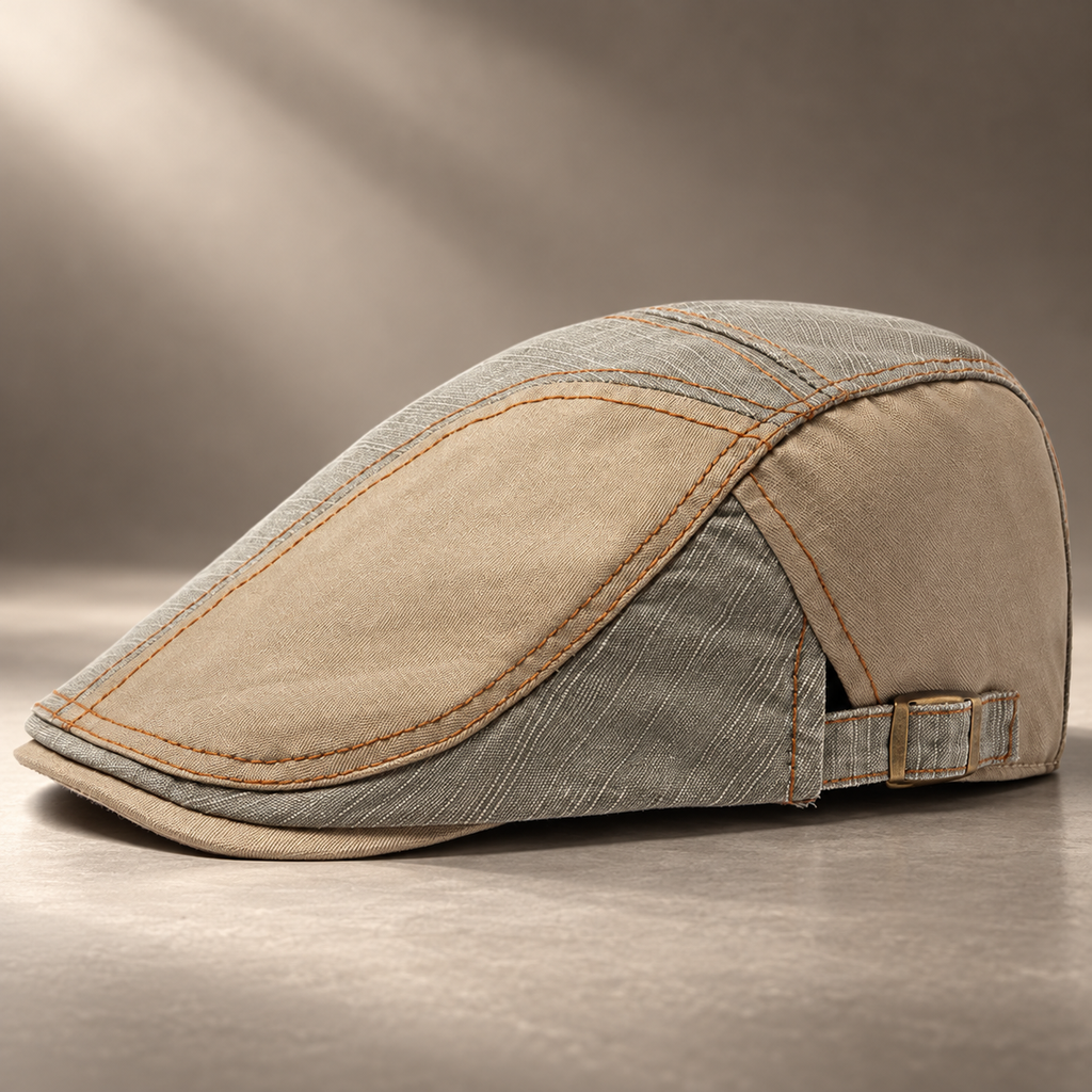Ronan Men’s Washed Flat Cap – Adjustable Contrast Stitch Driving Hat