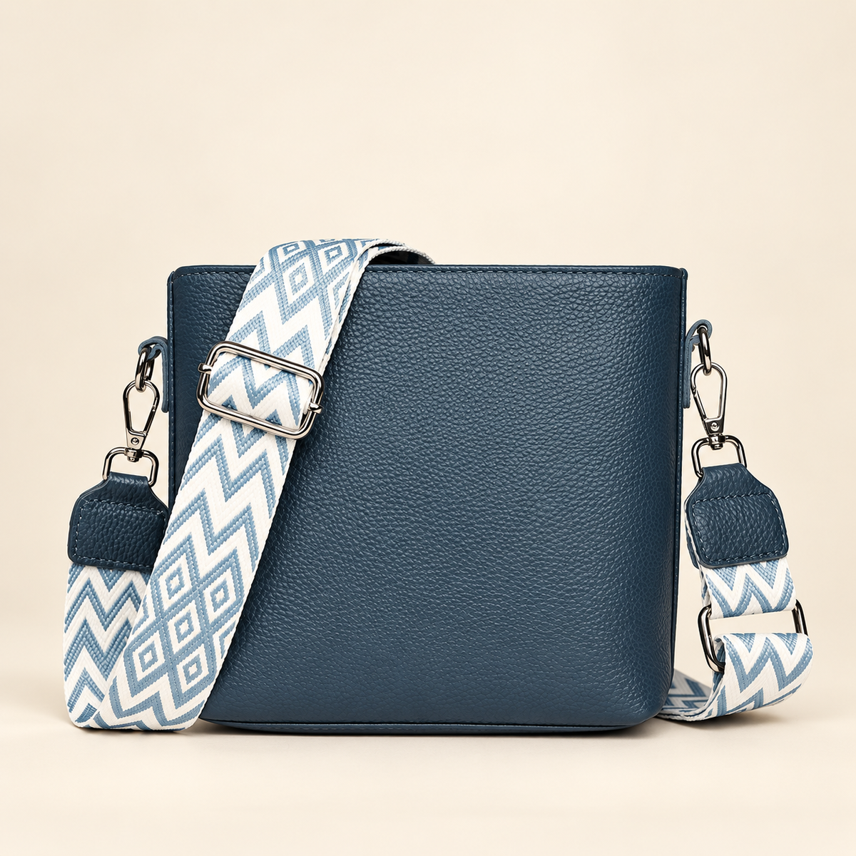 Lucienne Pebbled Crossbody Bag with Wide Woven Strap