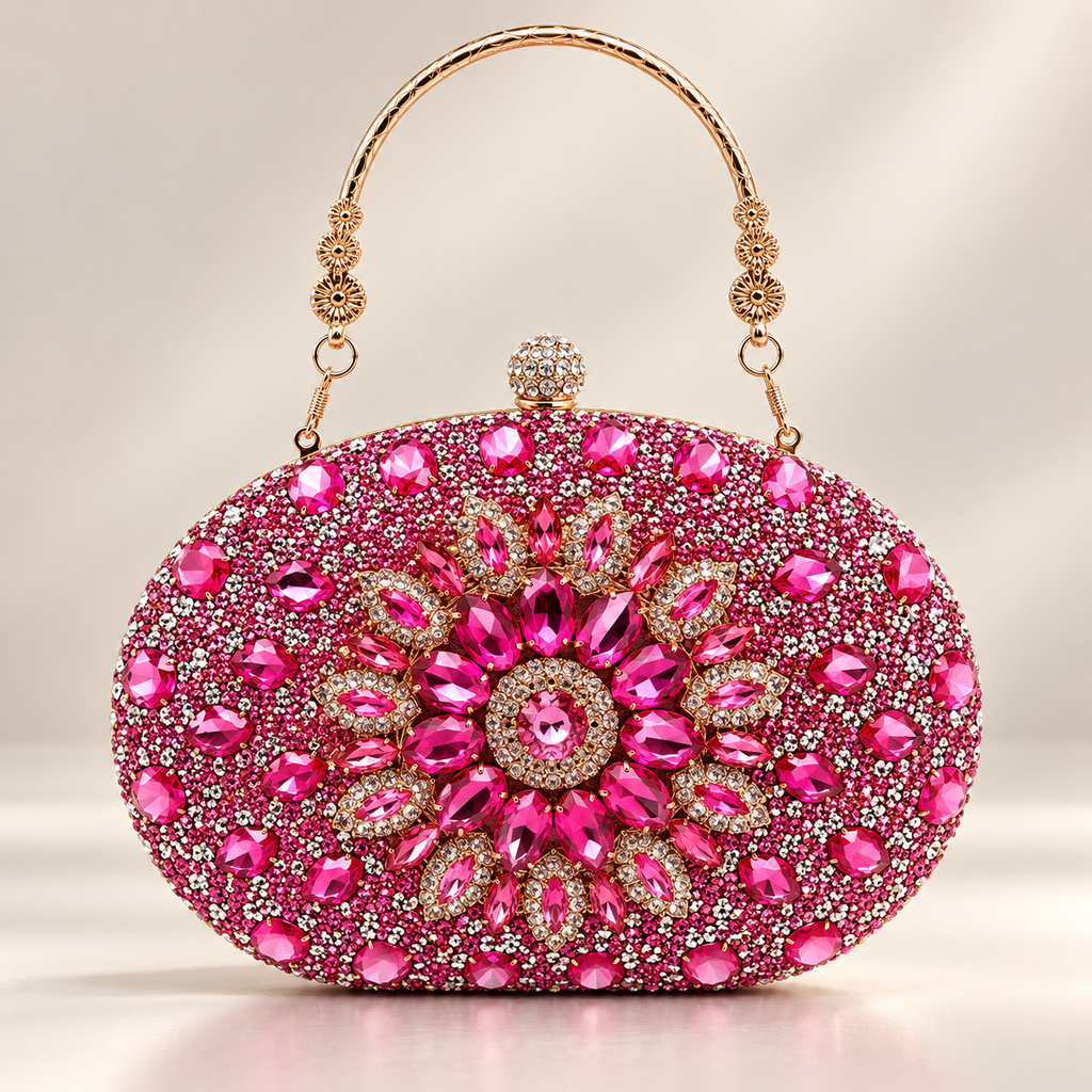 Lucia Crystal Floral Evening Clutch with Top Handle