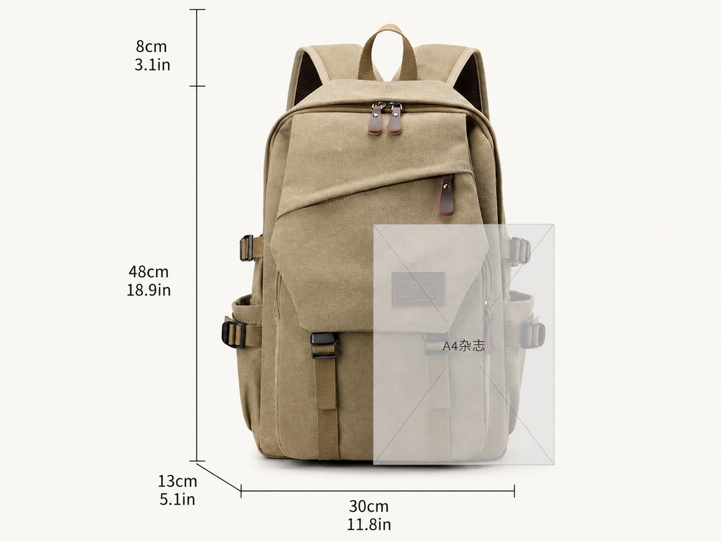 Harrison Canvas Backpack – Multi-Pocket Travel Rucksack with Front Flap Pocket