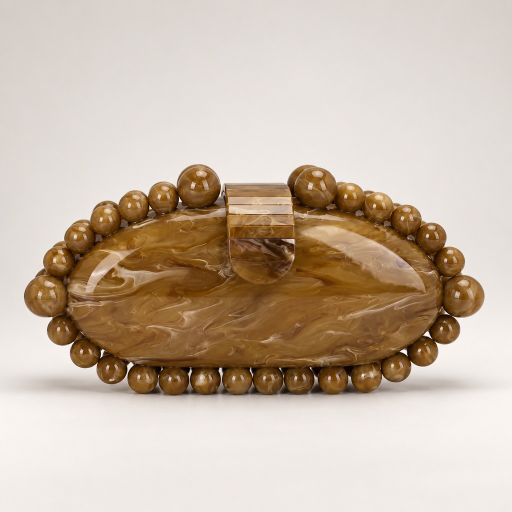 Camille Beaded Marbled Oval Clutch Evening Bag