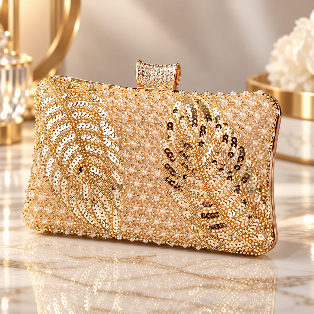 Elodie Beaded Sequin Evening Clutch with Crystal Clasp