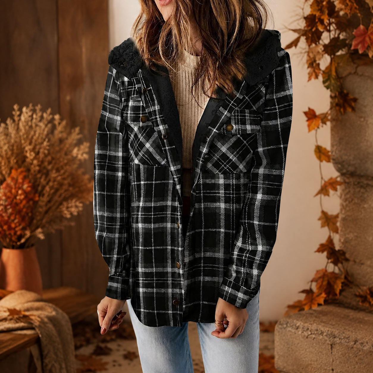 Francesca Women’s Plaid Fleece-Lined Hooded Jacket