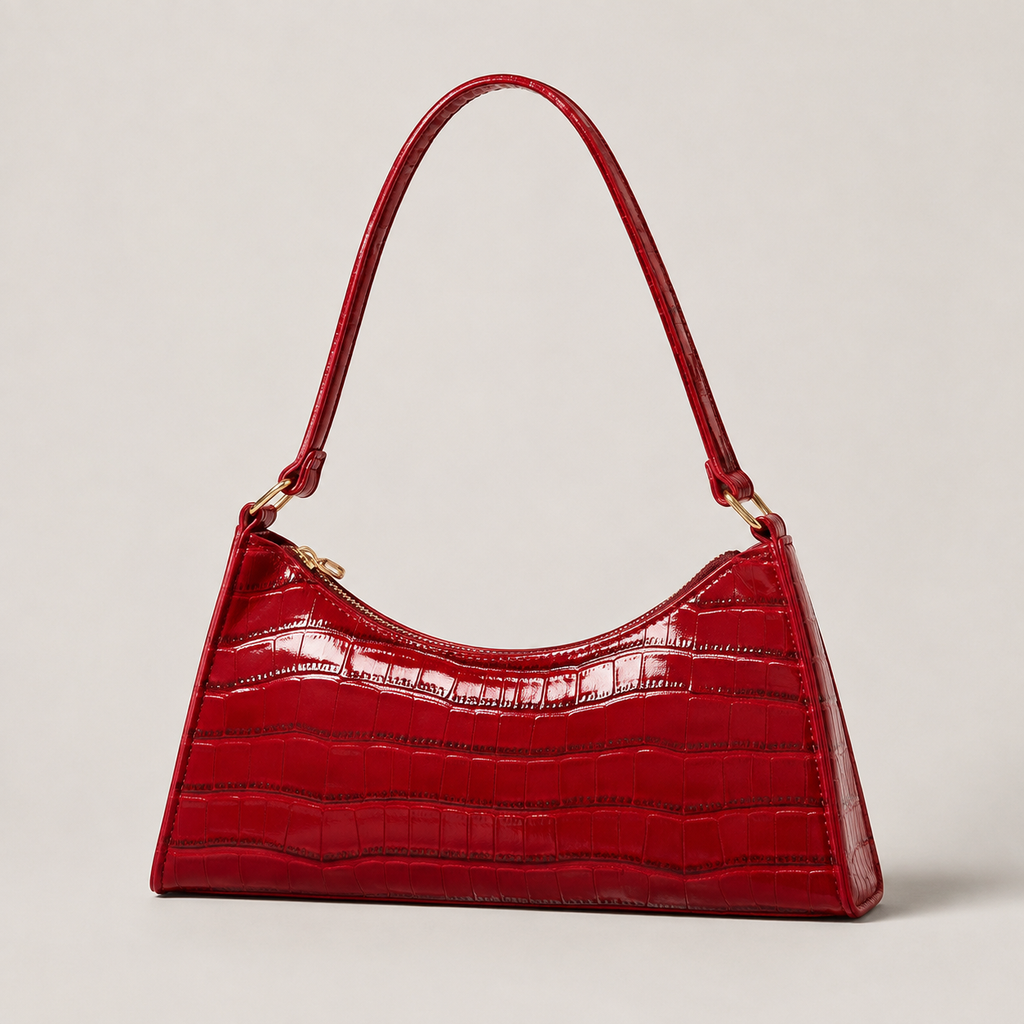 Juliette Croc-Embossed Shoulder Bag – Zip Top Baguette Purse