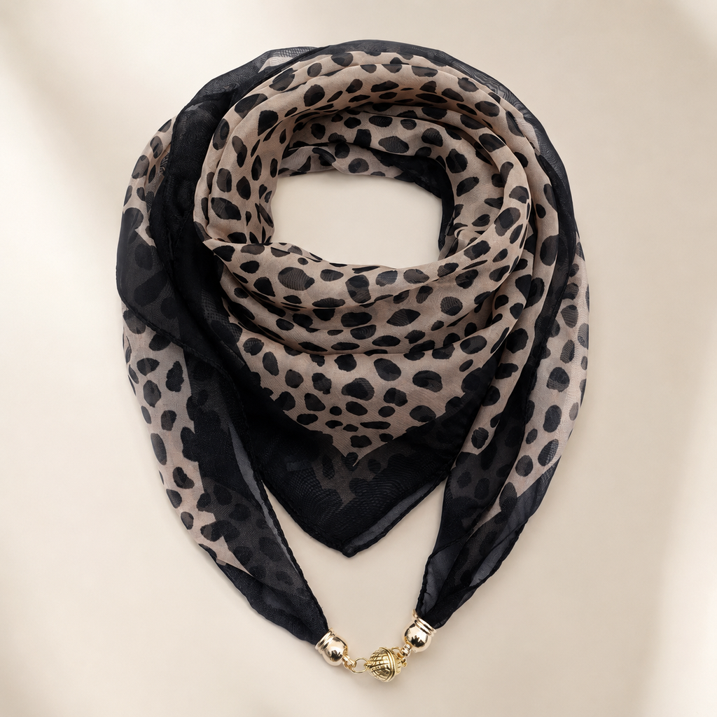 Sabrina Leopard Print Magnetic Buckle Neck Scarf
