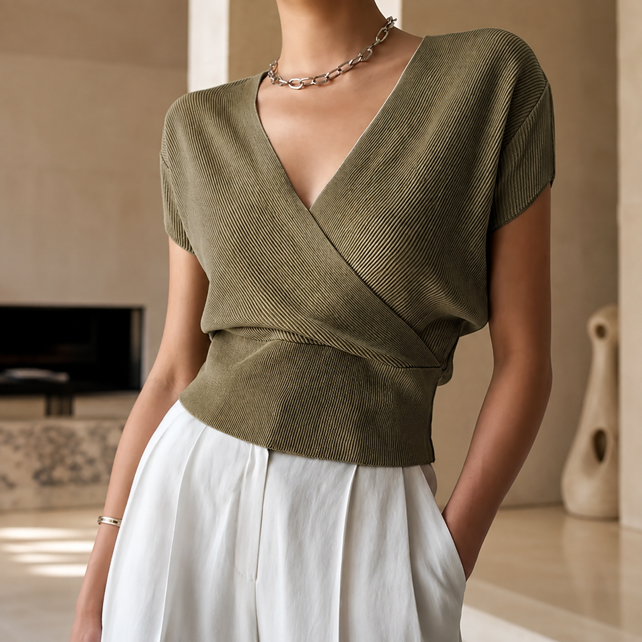 Serafina Women's Ribbed Wrap Top