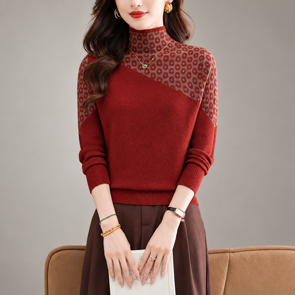 Camille Women’s Patterned Mock Neck Knit Sweater