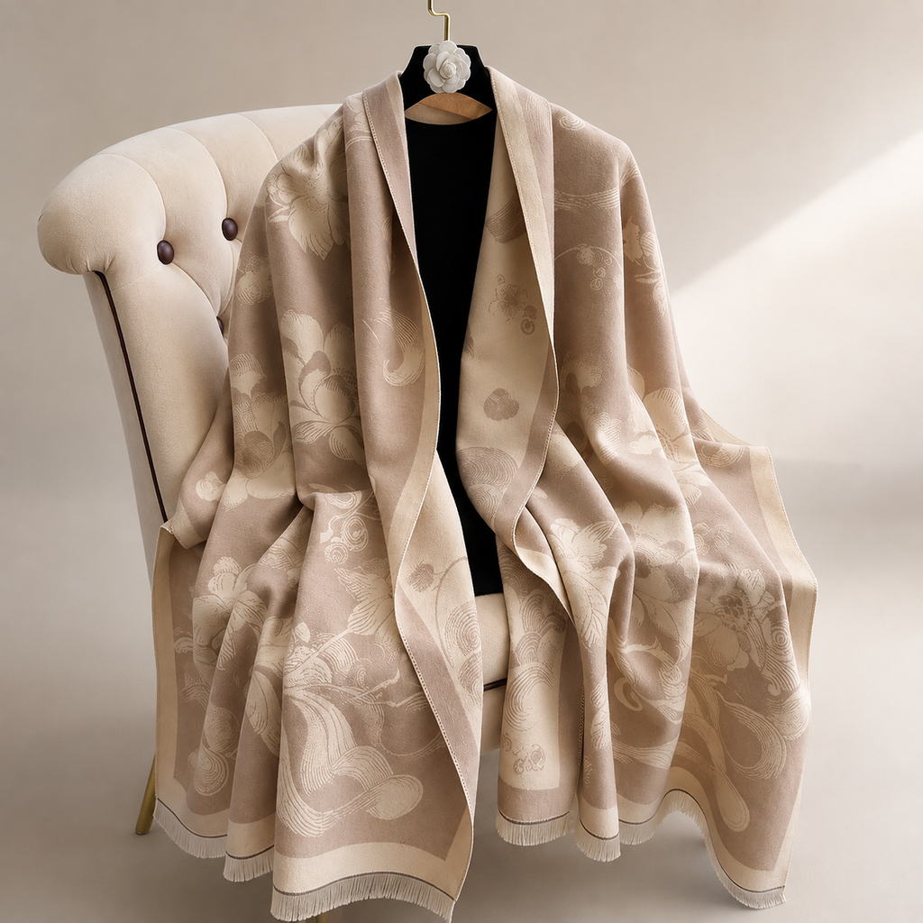 Isadora Floral Reversible Wrap Scarf – Oversized Fringe Shawl