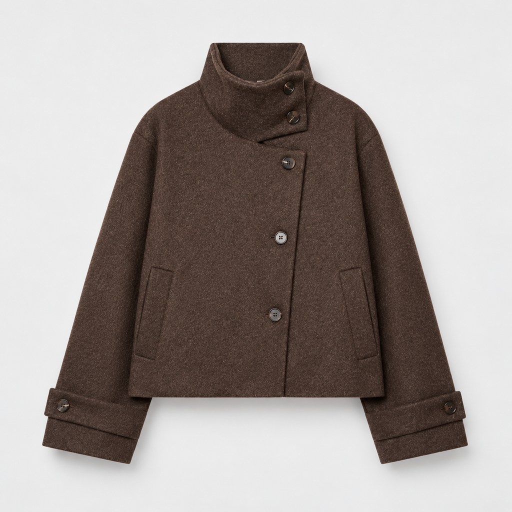 Isla Women’s Cropped Jacket with Asymmetrical Stand Collar