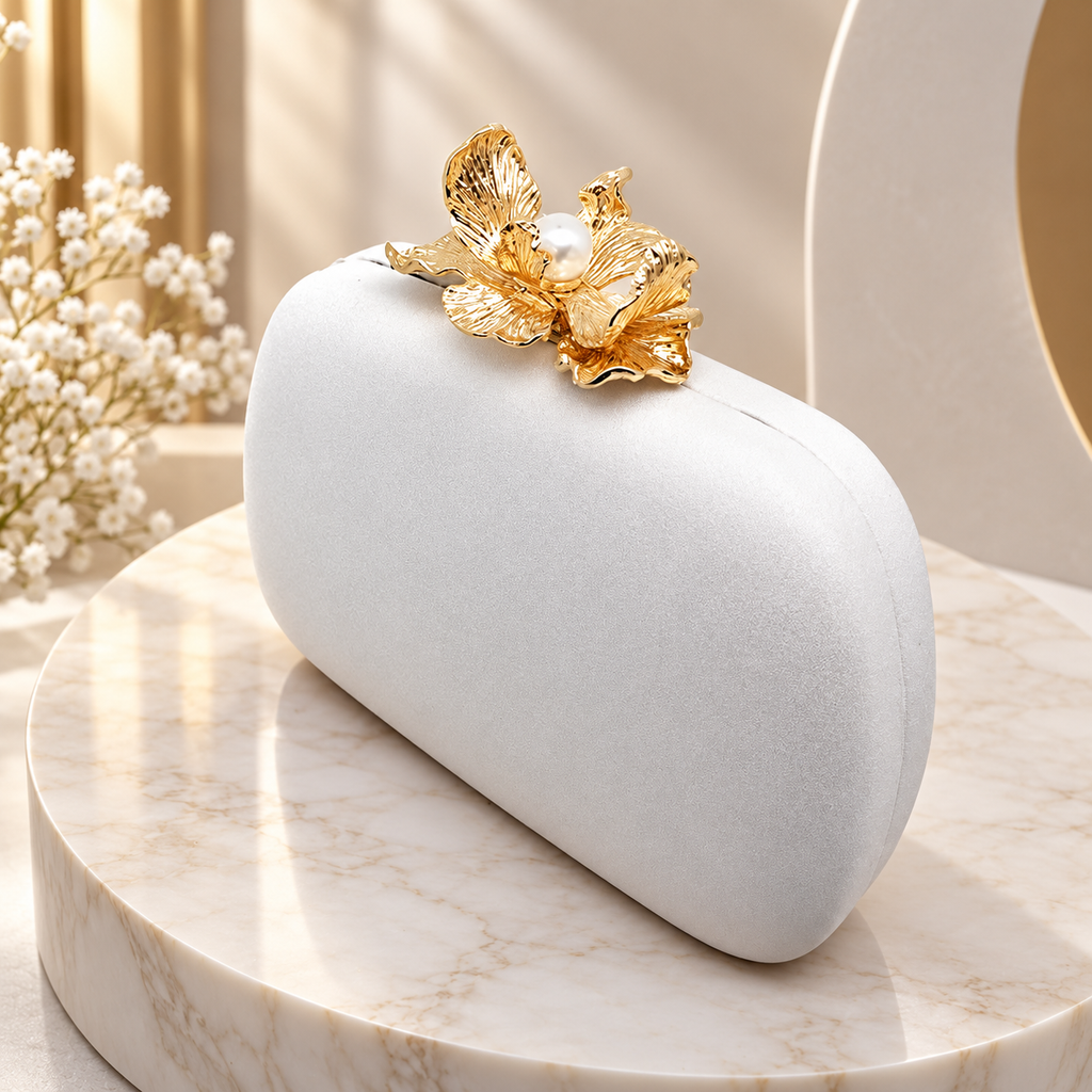 Elodie Floral Pearl Clasp Evening Clutch Bag