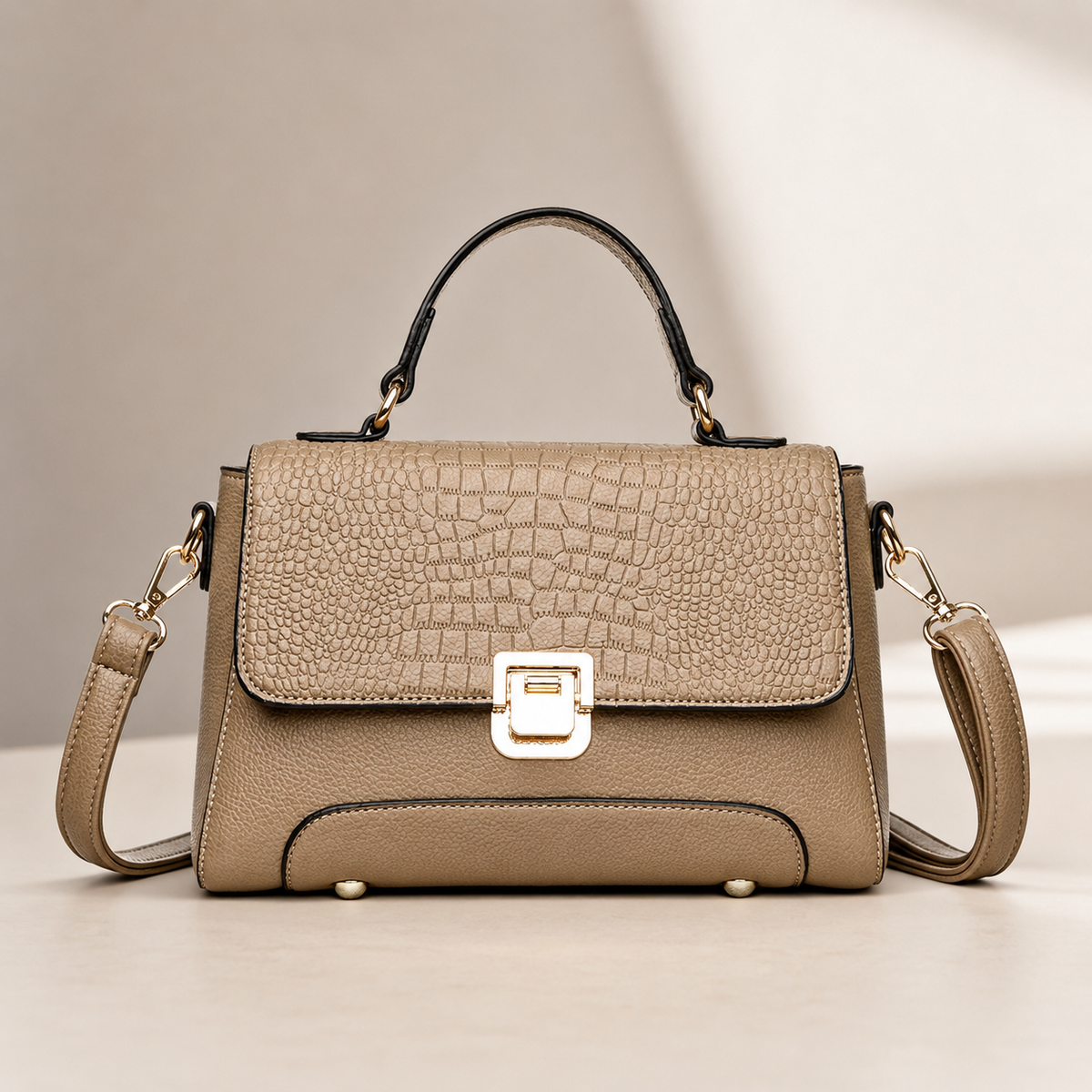 Bianca Croc-Embossed Top Handle Satchel – Structured Crossbody Handbag