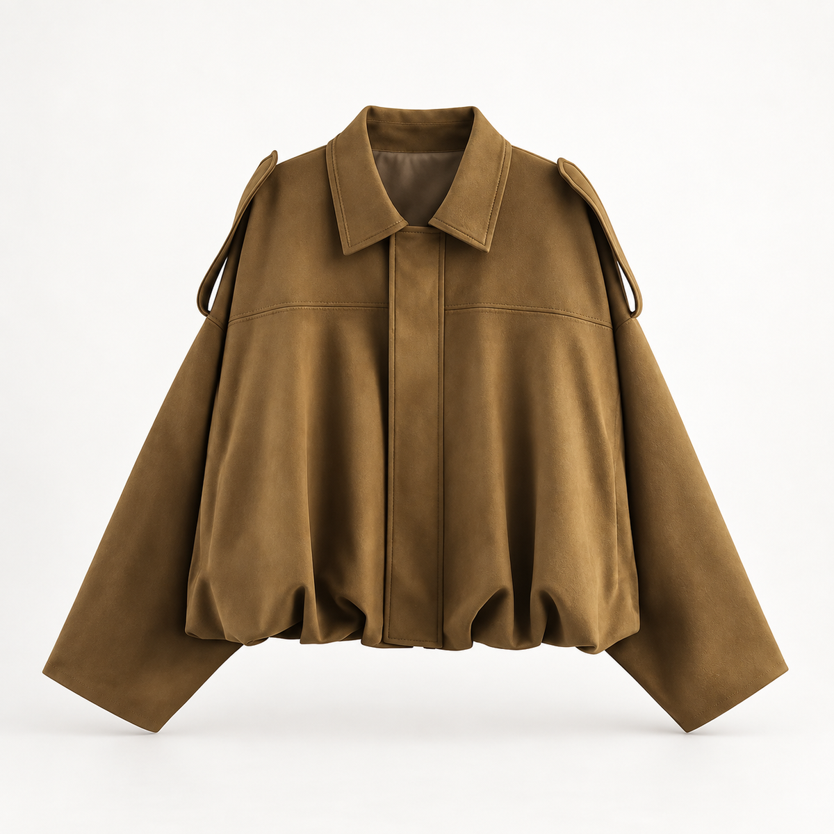 Alessia Women’s Oversized Cropped Suede-Look Jacket with Shoulder Tabs