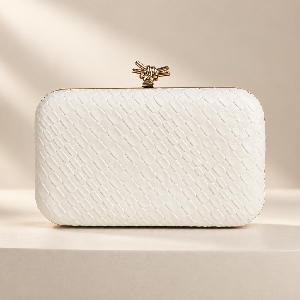 Lucia Woven Evening Clutch with Knot Clasp