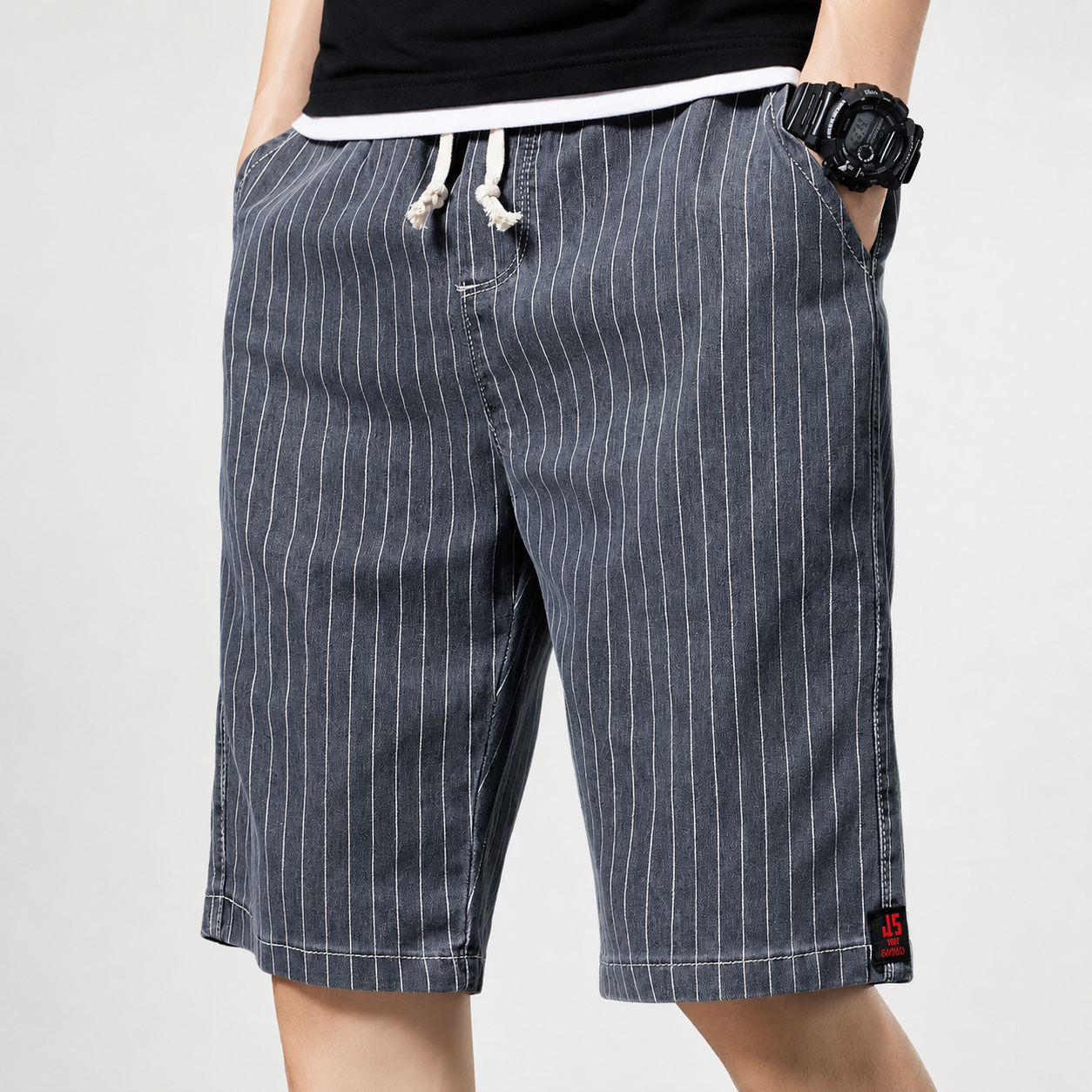Oliver Pinstripe Denim Drawstring Shorts