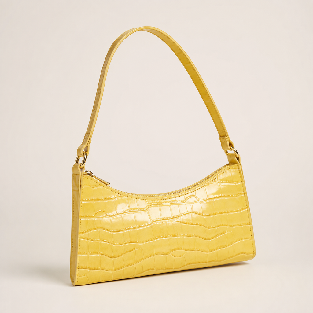 Juliette Croc-Embossed Shoulder Bag – Zip Top Baguette Purse