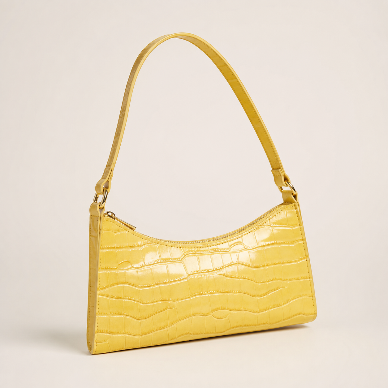 Juliette Croc-Embossed Shoulder Bag – Zip Top Baguette Purse