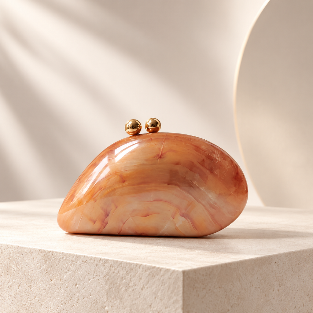 Alessia Marbled Hard-Shell Clutch Bag with Gold-Tone Kiss