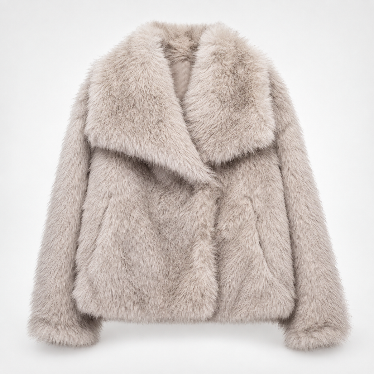 Elodie Women’s Plush Fur Cropped Jacket with Oversized Shawl Collar