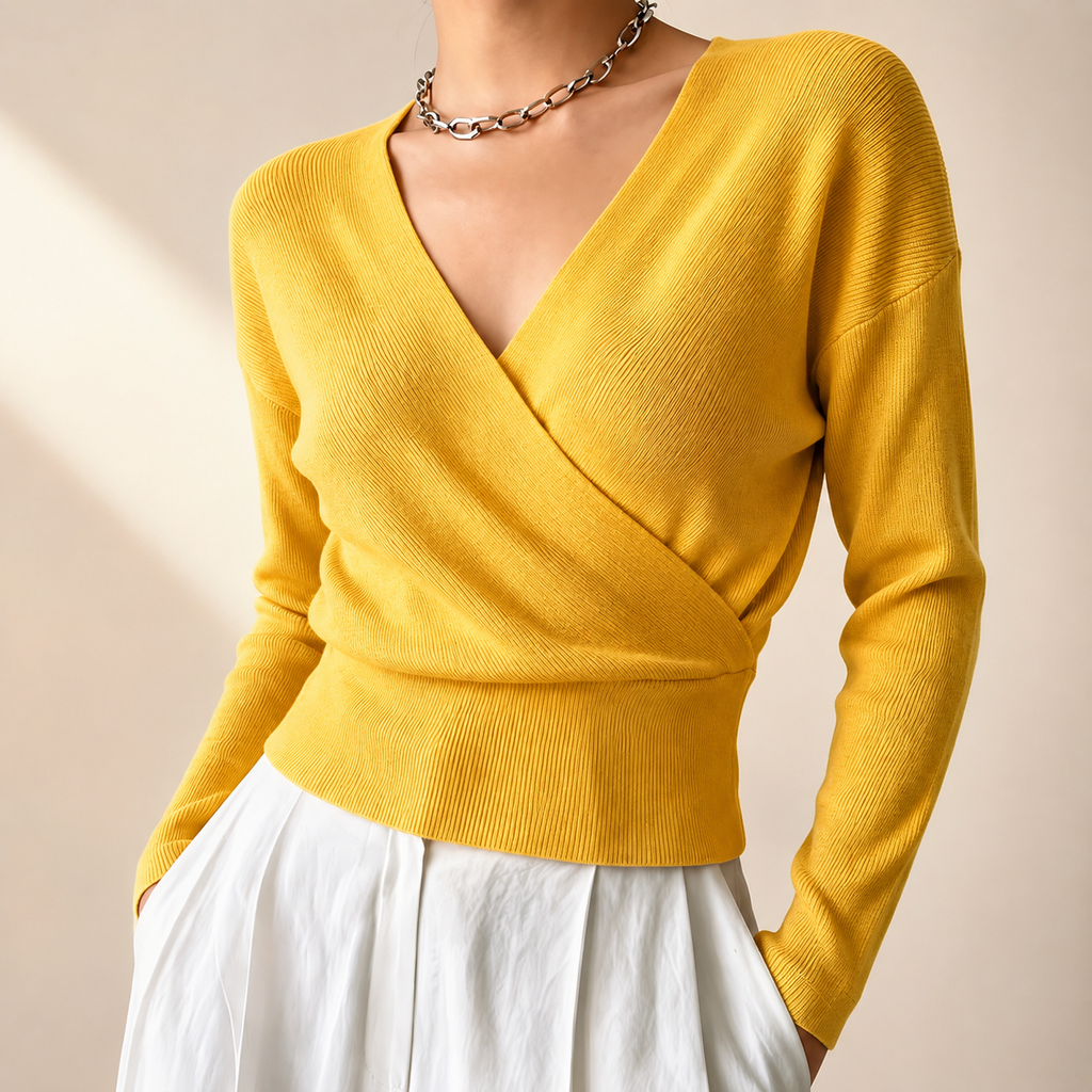 Harper Women’s Ribbed Wrap-Front V-Neck Sweater