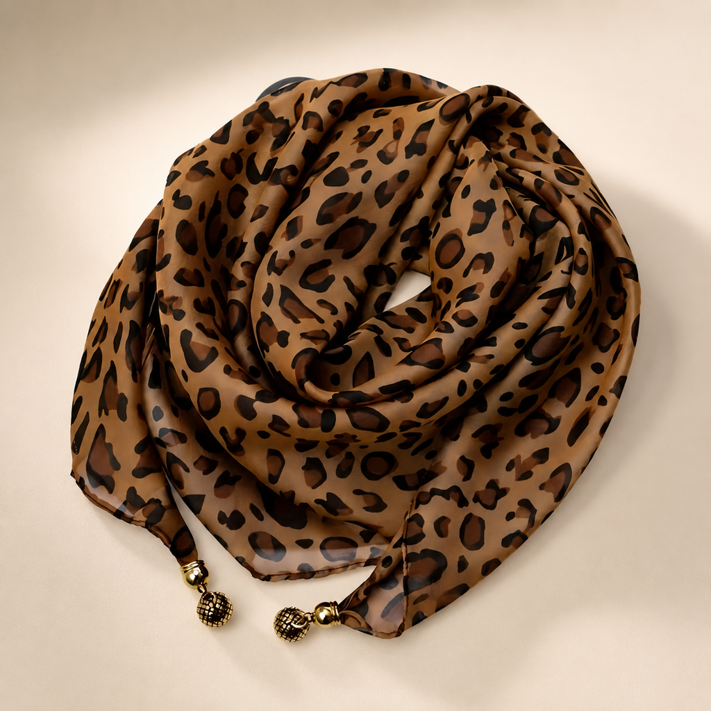 Sabrina Leopard Print Magnetic Buckle Neck Scarf