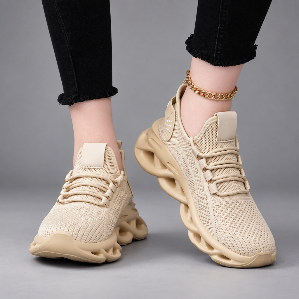 Bianca Women’s Knit Platform Sneakers – Lace-Up Hollow Sole Walking Shoes