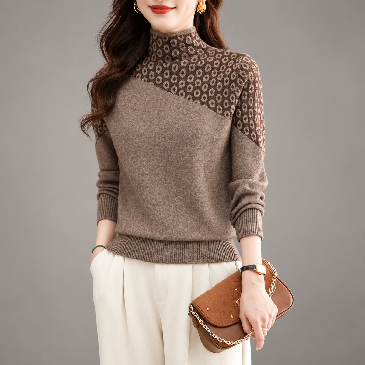 Camille Women’s Patterned Mock Neck Knit Sweater