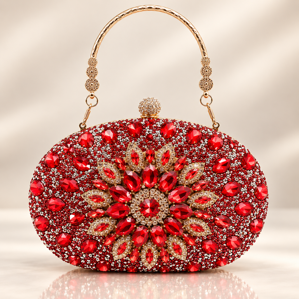 Lucia Crystal Floral Evening Clutch with Top Handle