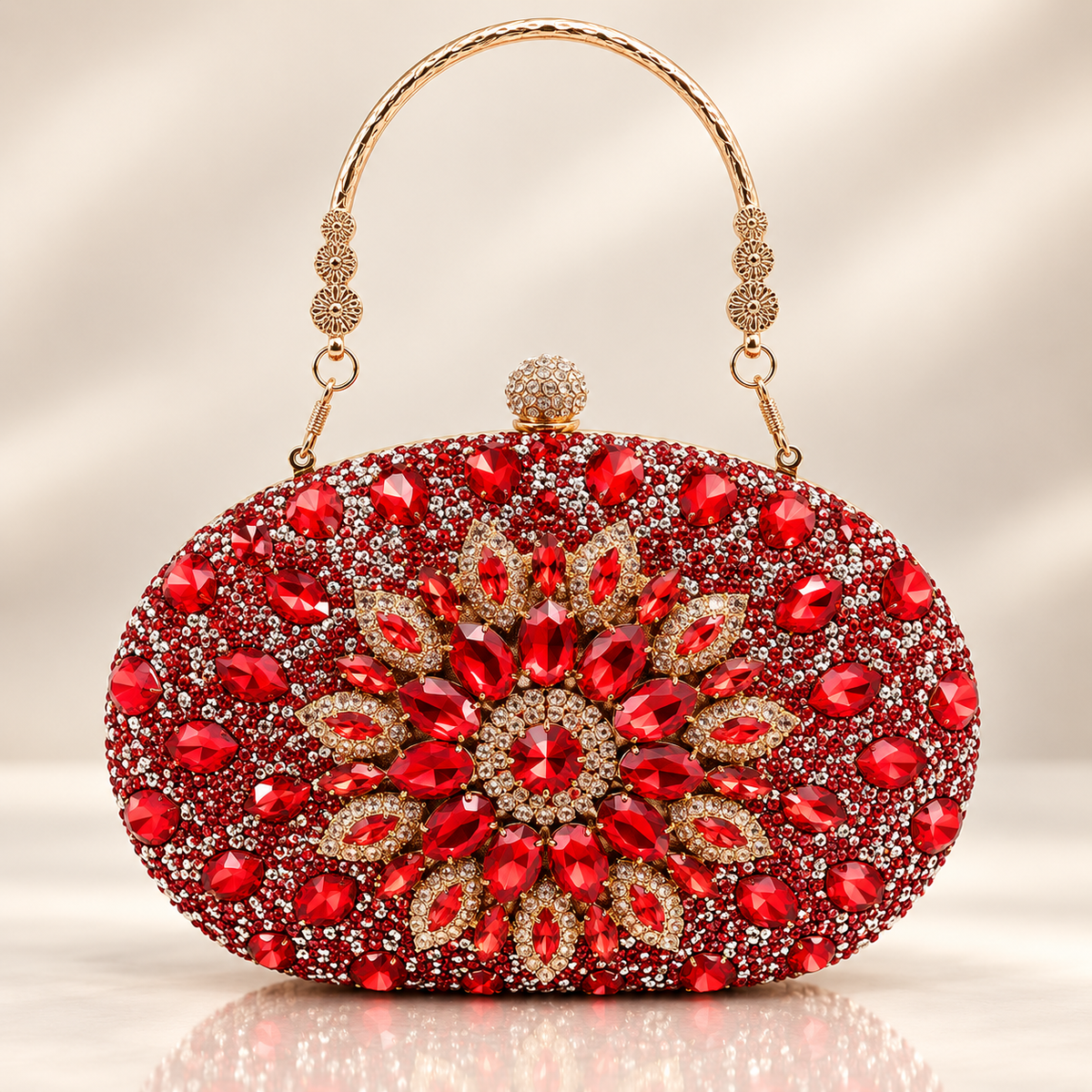 Lucia Crystal Floral Evening Clutch with Top Handle