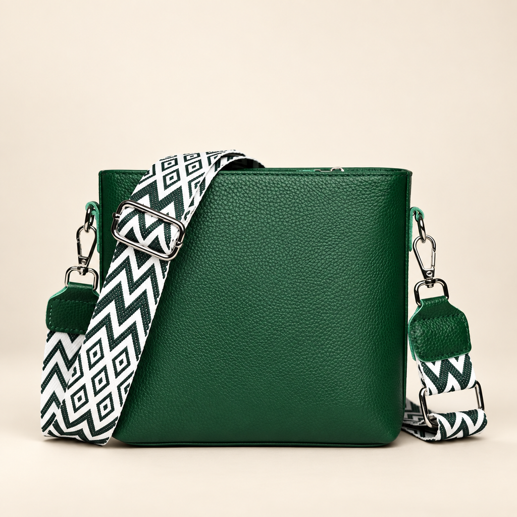 Lucienne Pebbled Crossbody Bag with Wide Woven Strap