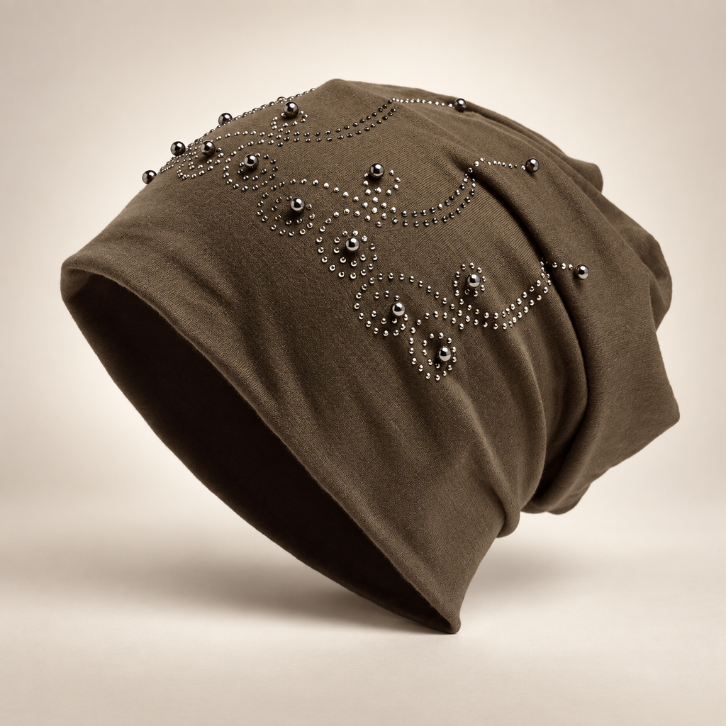 Vivienne Women’s Embellished Slouch Beanie – Studded Floral Winter Hat