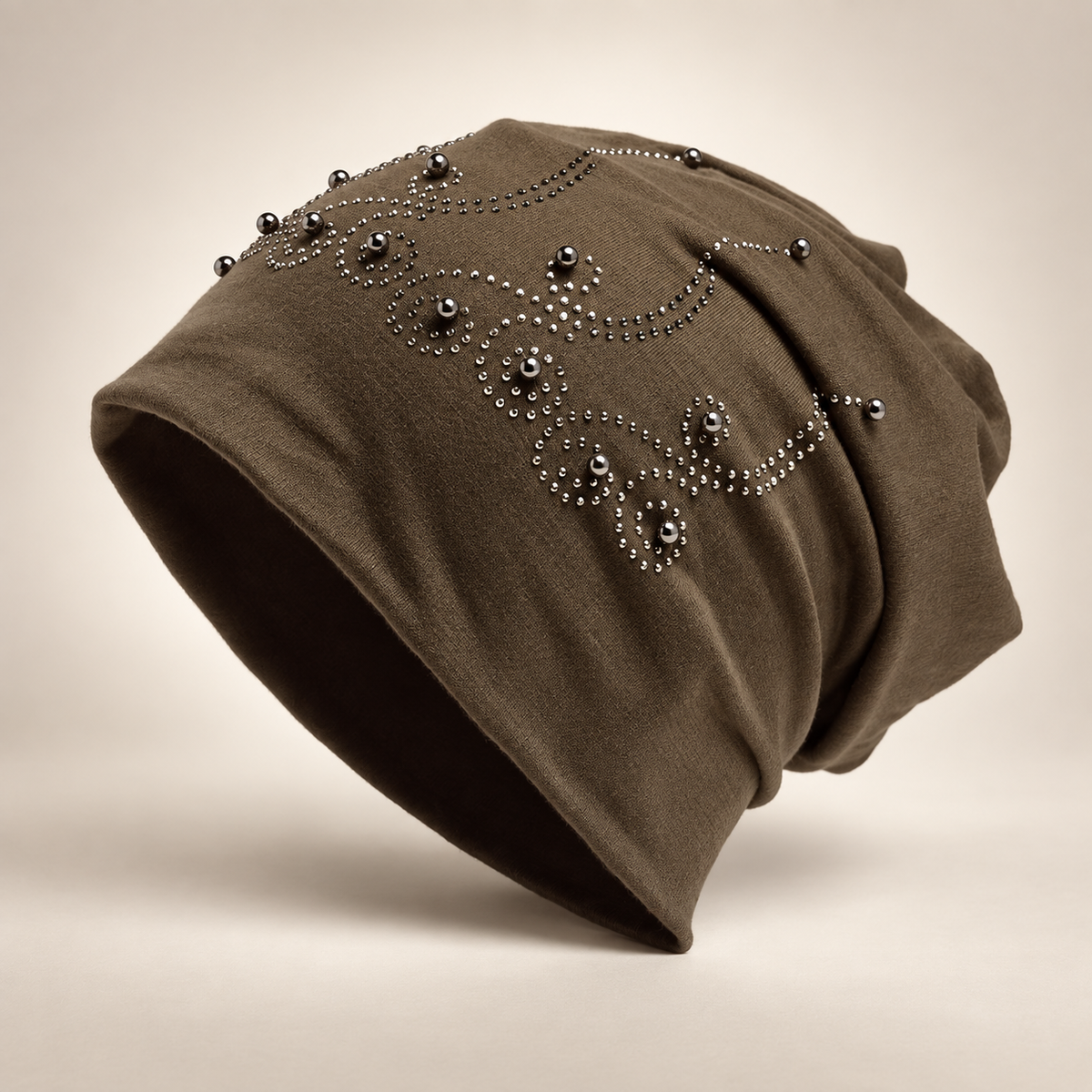 Vivienne Women’s Embellished Slouch Beanie – Studded Floral Winter Hat