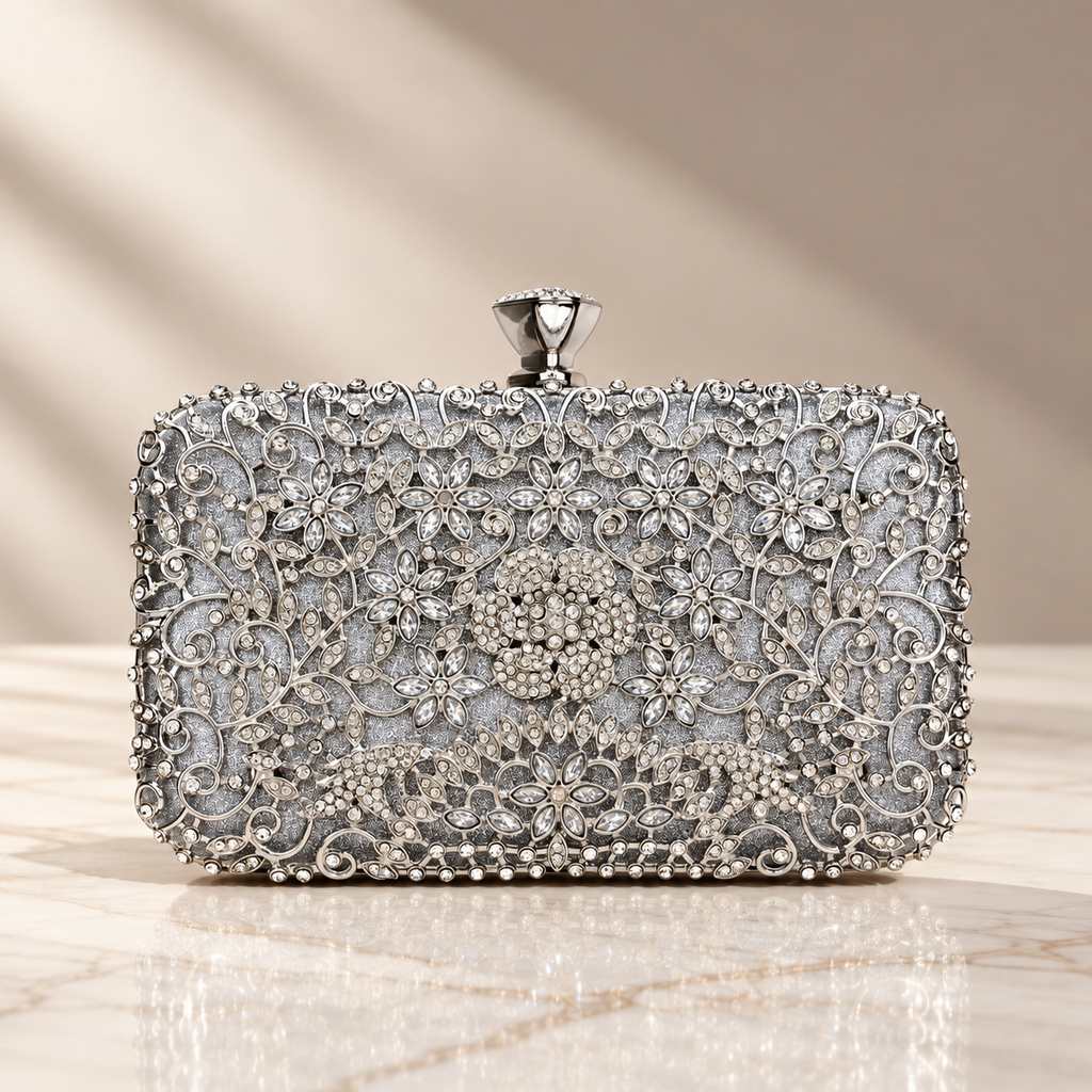 Isabella Floral Crystal Evening Clutch Bag